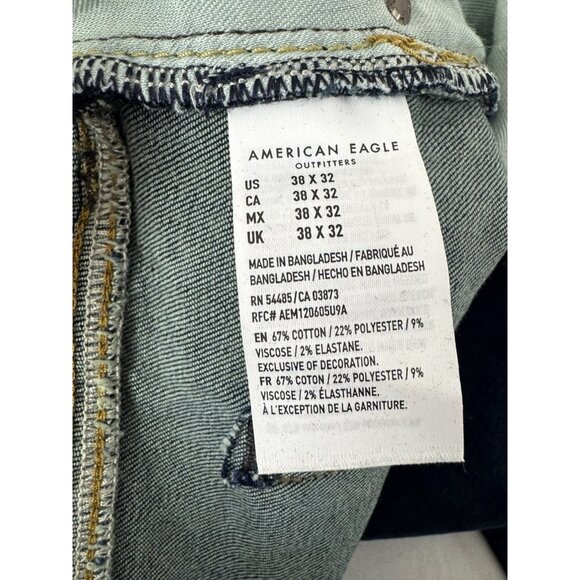 AE Mens 38x32 Slim Straight Dark Wash Streetwear Preppy Everyday Basic Staple - Picture 6 of 10